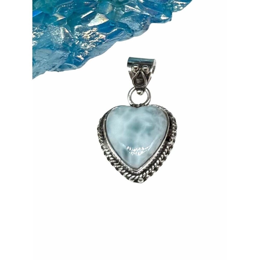 Larimar Heart Shaped Necklace Pendant Solid 925 Sterling Silver